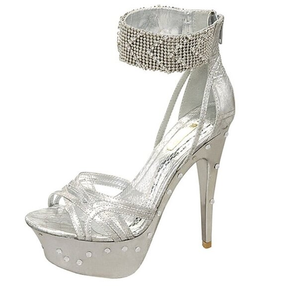 Silver Rhinestone Platform Heels - Picture 1 of 6